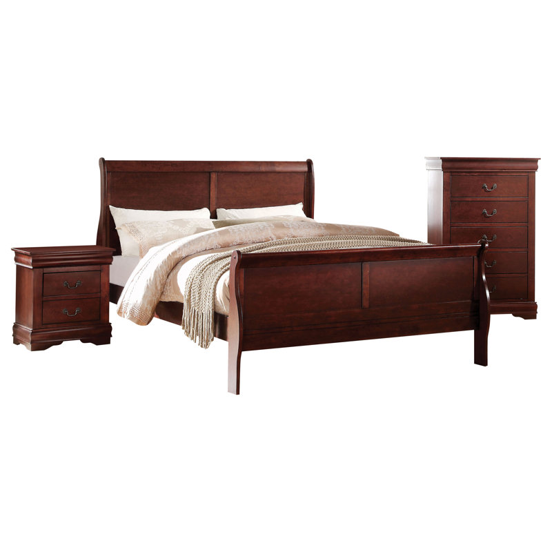 Ensemble de chambre à coucher Engstrom, Cerisier, Très grand, 3 pièces : 2 table de chevet, 1 lit