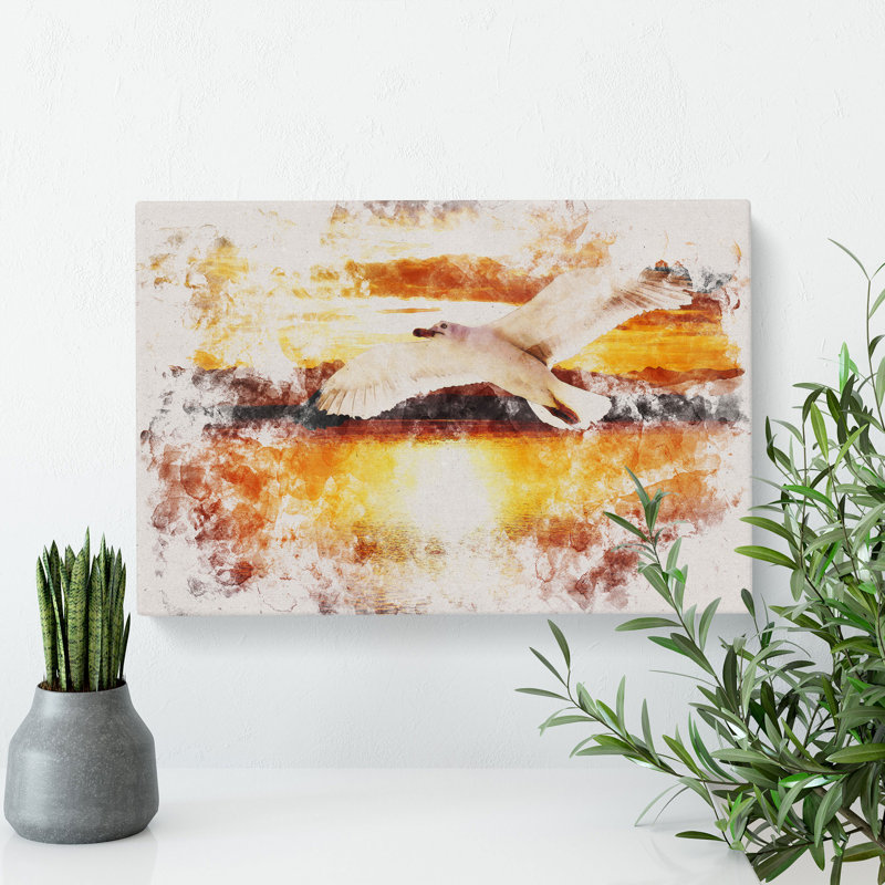 Seagull And Orange Sunset Vol.1 - Wrapped Canvas, 40cm H x 60cm W x 3cm D