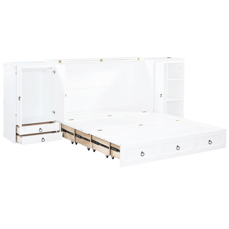 Grand lit, blanc, avec prise et option de rangement spacieuse Lit blanc Tiroirs fonctionnels et garde-robes compactes