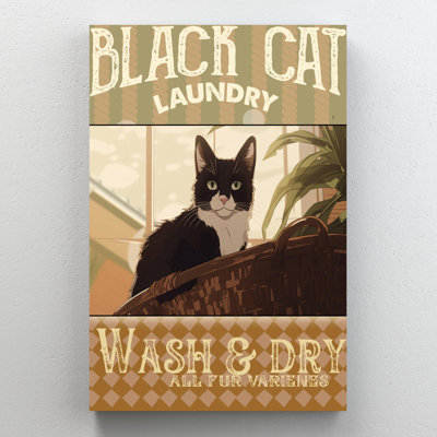 Blanchisserie de chat noir sur toile