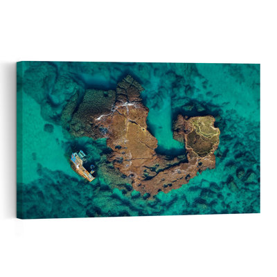 Shipwreck In Turquoise Waters Serene Vibrant Abstract Beach Landscape Wall Art Print