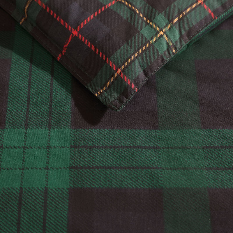 Ensemble d'édredon en coton tartan vert Eddie Bauer, Édredon double / grand et 2 taies décoratives