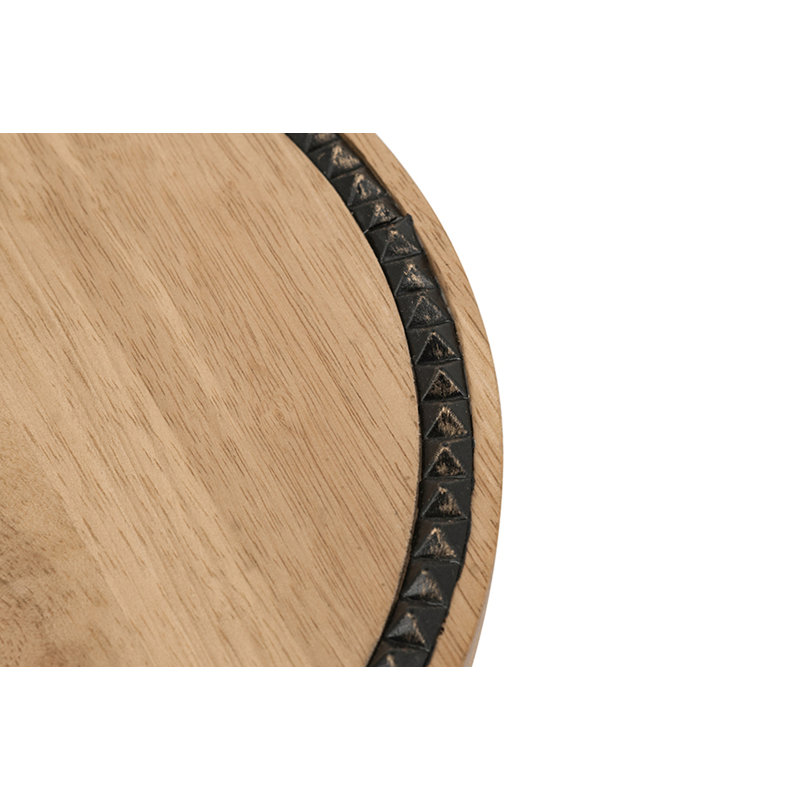 12" Round Rustic Decorative Tray With Wooden Top And Iron Base