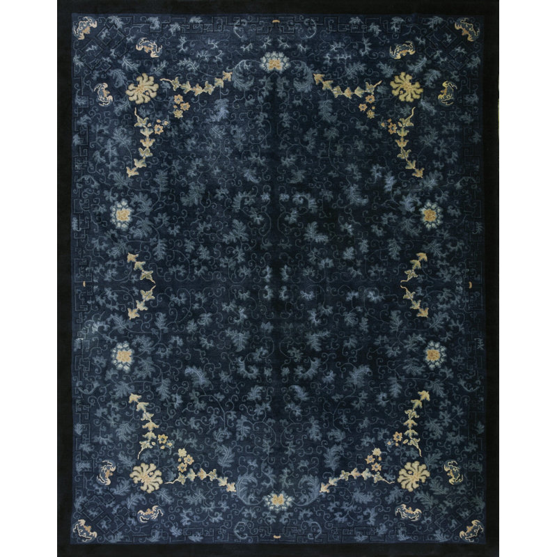 Blue Room Size Knotted Rectangle Chinese - Peking 1920s Antique Wool Rug