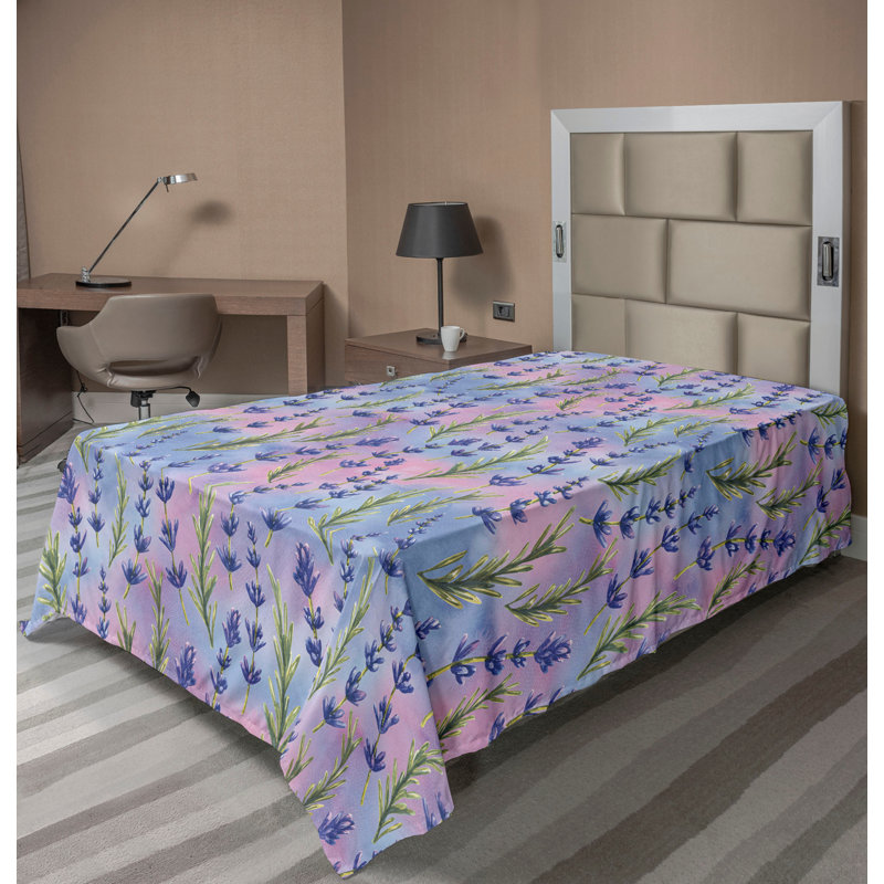 Ambesonne Flowers Flat Sheet Nostalgia Farmhouse, Lavender Blue Lilac Green