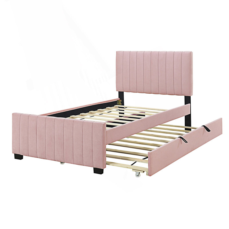 Lit plateforme tapissier simple avec lit gigogne simple