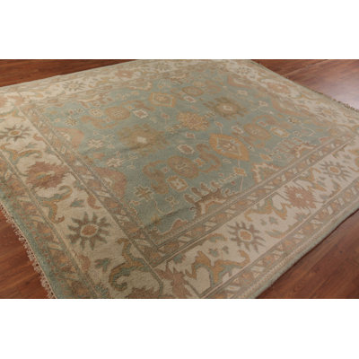 Tapis bleu turquoise fait à la main turquoise Oushak 8 x 10