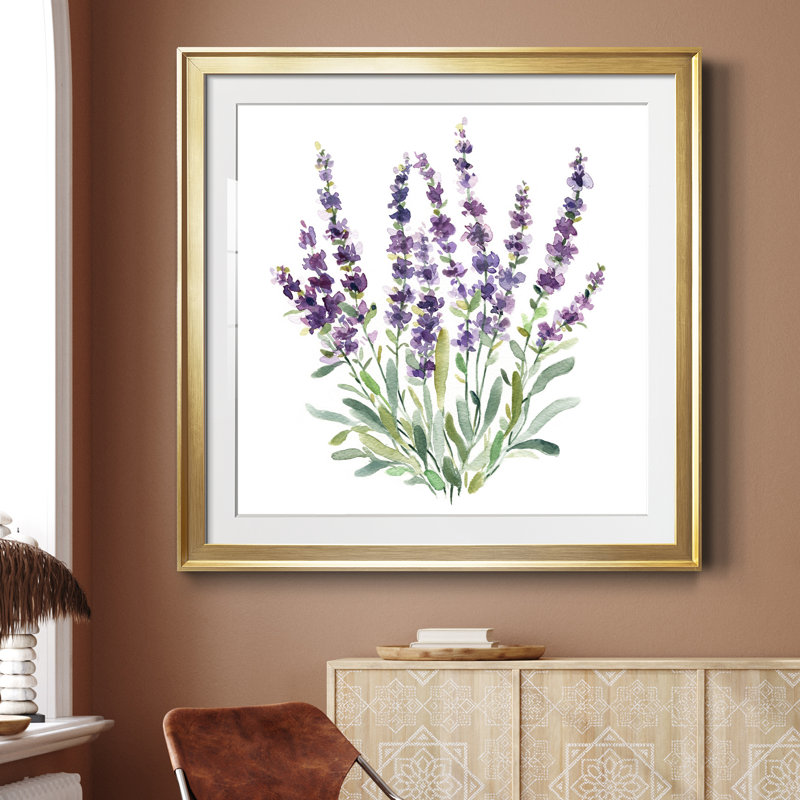 Lavande botanique II - peinture encadrée, Encadrement doré, H 30,5 po x l 30,5 po x P 1,5 po