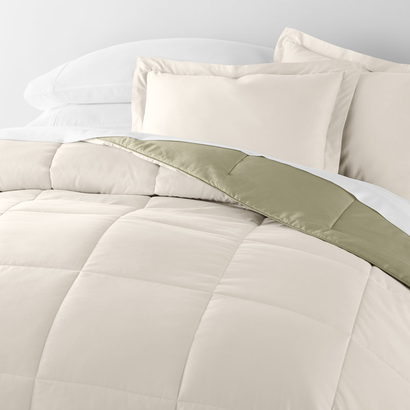 Sage and Ivory Microfiber Full/Queen Reversible Comforter Set