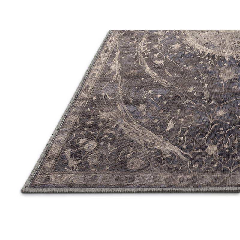Machine Washable Gray Area Rug, Rectangle 7' x 10'