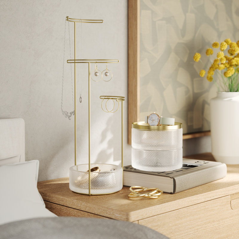Tesora Brass and Glass Two-Tier Jewelry Box