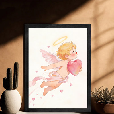 Noir encadré rétro Saint-Valentin - Adorable et charmante impression d'art de Cupidon