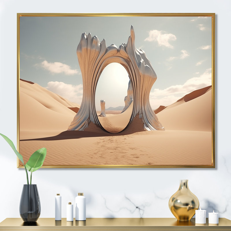 Porte à l'espace, paysage surréel IV - art mural surréalisme, Cadre d'angle fermé noir, H 34 po x l 44 po x P 1,5 po