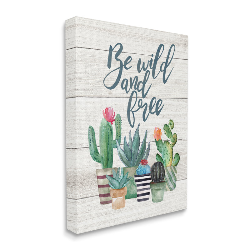 «Be Wild And Free Cactus Succulents» par Jo Moulton - impression, H 48 po x l 36 po, Toile tendue