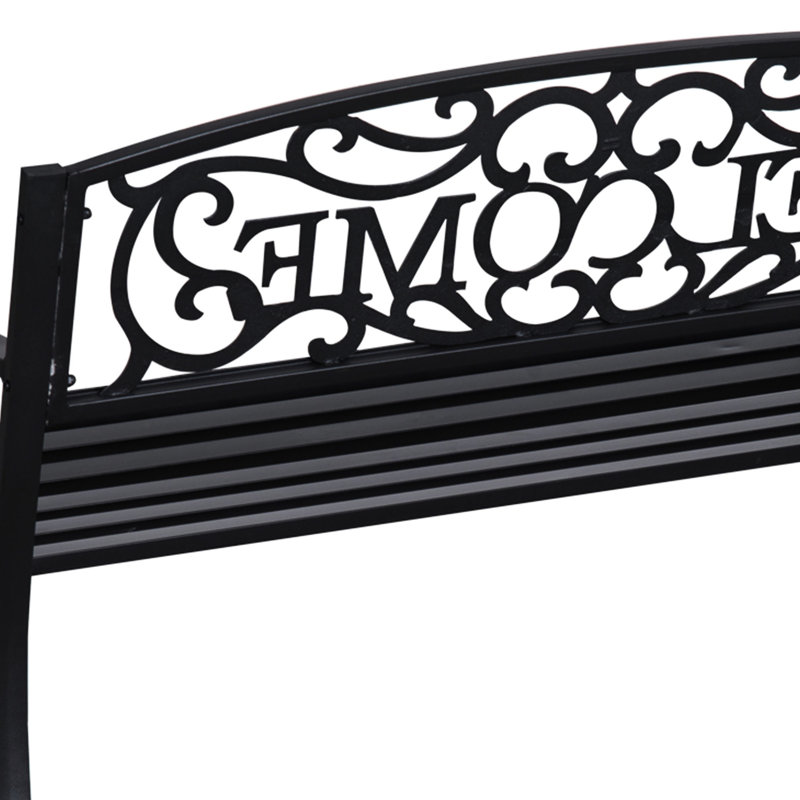 Banc d'extérieur en métal noir de 127 cm (50 po) avec assise à lattes pour jardin, porche, cour, entrée, revêtement antirouille, résistant à l'eau.
