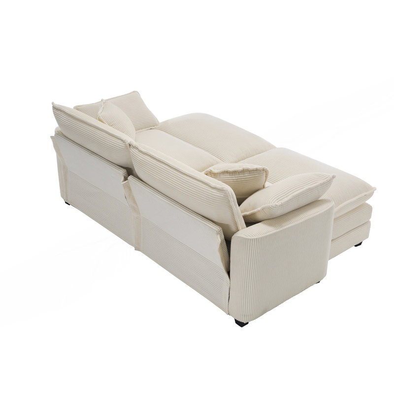 Canapé à deux places avec 2 repose-pieds et canapé à 2 places avec repose-pieds, Velours côtelé beige