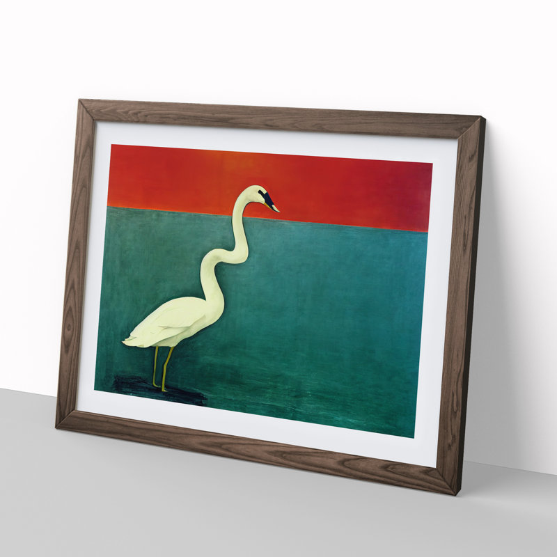 XH1022-6199X Modern Swan Art Abstract - Single Picture Frame Print, 46cm H x 64cm W x 2cm D, Walnut