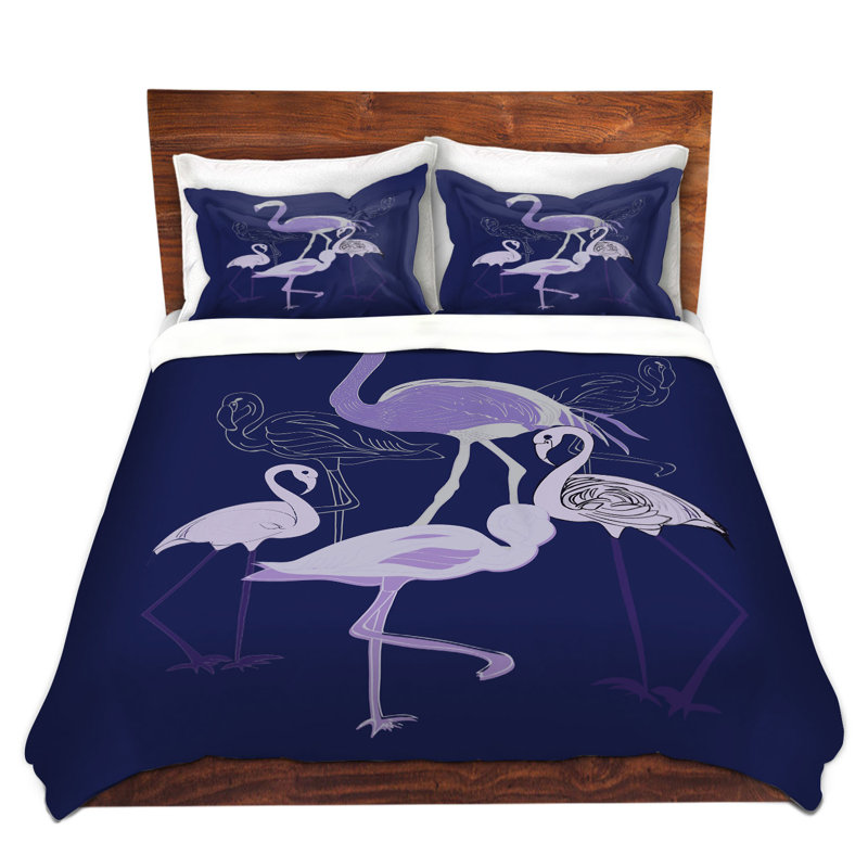 Ensemble de housse de couette pour lit simple DiaNoche en microfibre par Yasmin Dadabhoy - Flamingo 2 violet