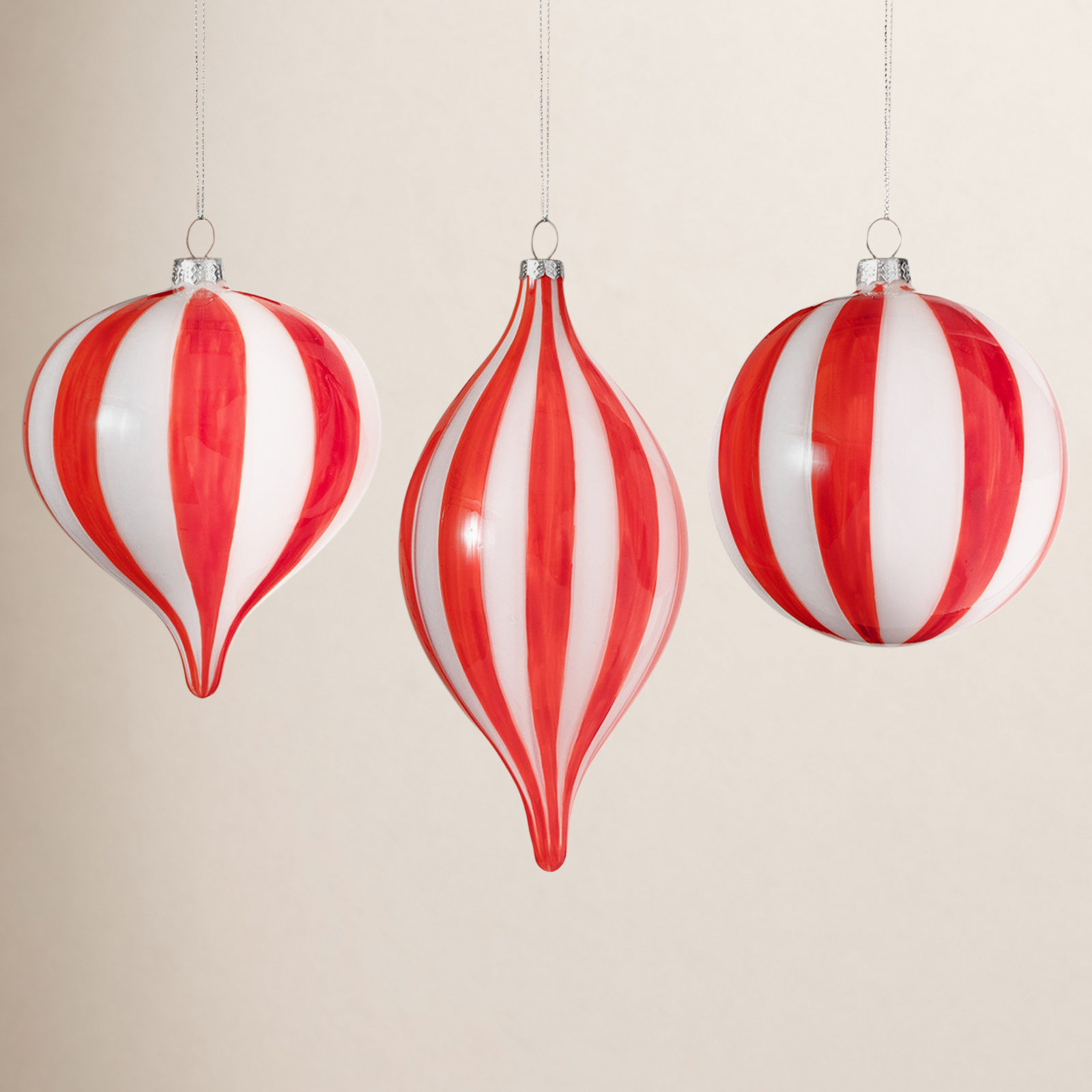 3 Piece Candy Cane Striped Finial Ornament Set