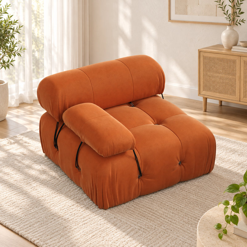 Chaise rembourrée en tissu de velours simple à un bras, Orange