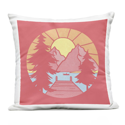 Retro Lake Dock Warm Tones Outdoor Printed Pillow design by Jedco Brands, Inc.