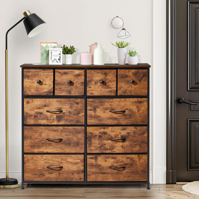 98cm Chest Of Drawers, 10 Fabric Drawers Bedroom Cabinet with Handles and Metal Frame