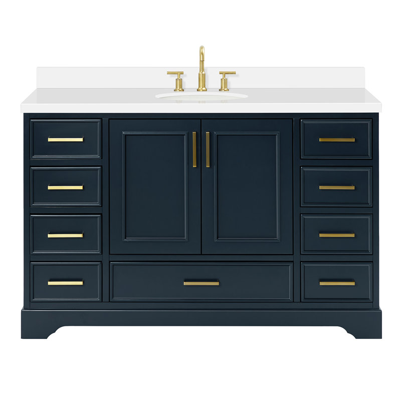 Meuble-lavabo simple avec plateau Abshire 55, Bleu minuit