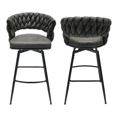 4 tabourets de bar en cuir technique brun clair, pivotant à 360 degrés, tissé, pour îlot de cuisine, restaurant, revêtement pivotant, café, bar,