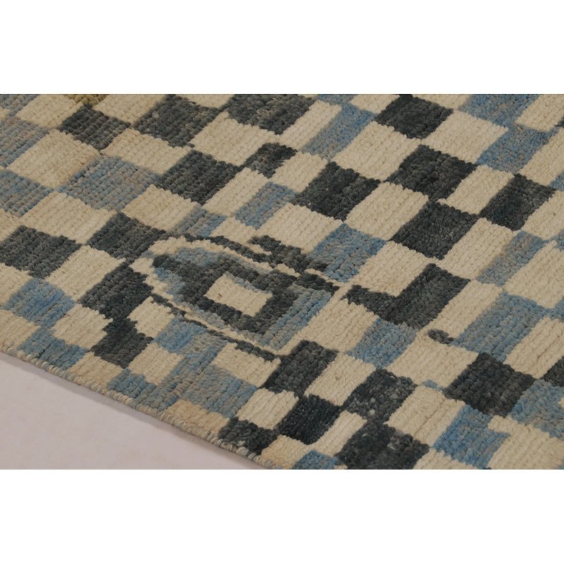 Moroccan Hand Knotted Abstract Area Rug, Runner 3' x 10'