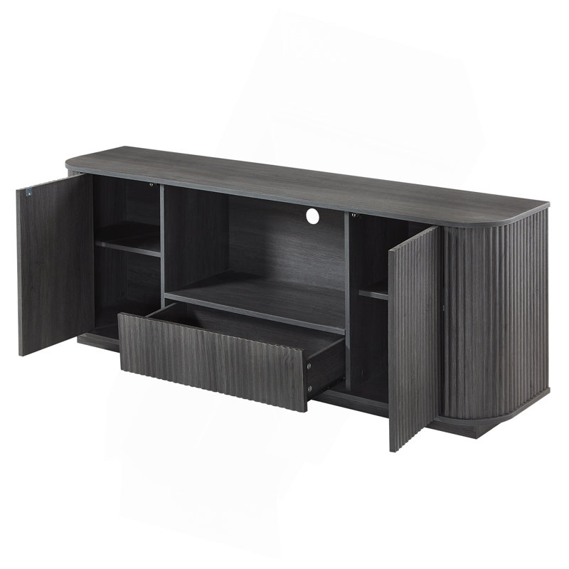 64-Inch Wavy TV Stand, Rounded Sideboard, Storage Cabinet, Black