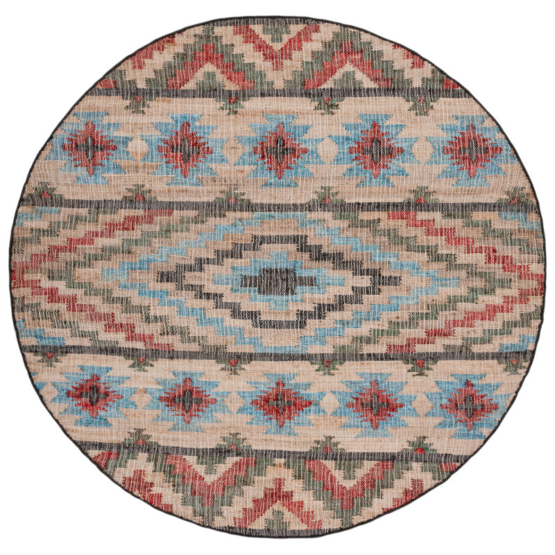 Keather Flat Weave Jute Southwestern Rug, Round 7'