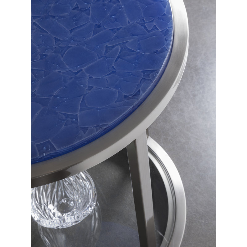 Contemporary Ultramarine 24" Metal & Glass Round End Table