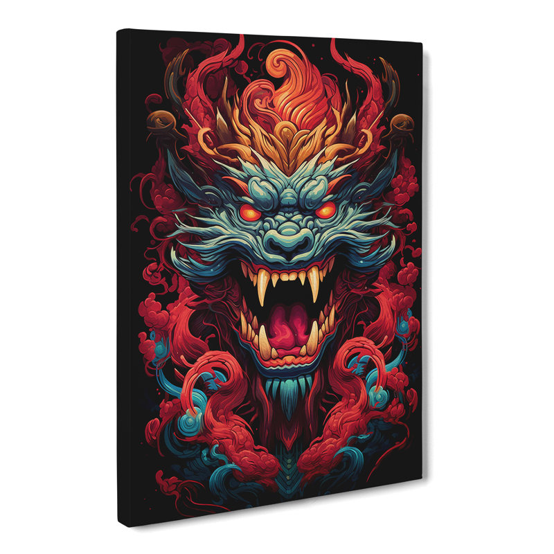 Chinese Dragon Geometric Art No.2 - Wrapped Canvas, 76cm H x 50cm W x 3cm D