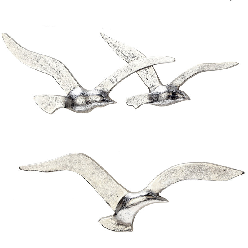 Flying Birds Wall Décor Set, Silver, 4.75" H x 13.75" W x 0.75" D
