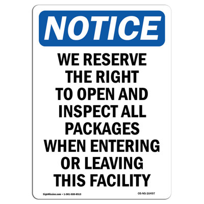 Right to Open and Inspect All Packages Sign