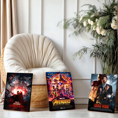 3PCS Wall Arts Posters Framed, Marvel Movie Poster Canvas Prints Set of 3 - Doctor Strange Multiverse of Madness Avengers Infinity War Iron Man Wall Art Decor for Living Room Bedroom Home Office Modern Decoration