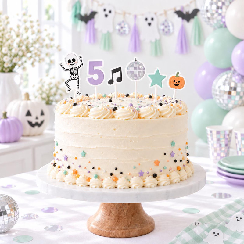 Skeleton Dance Birthday Cake Topper Set, Custom Age Halloween Decor (Age: 5), 5