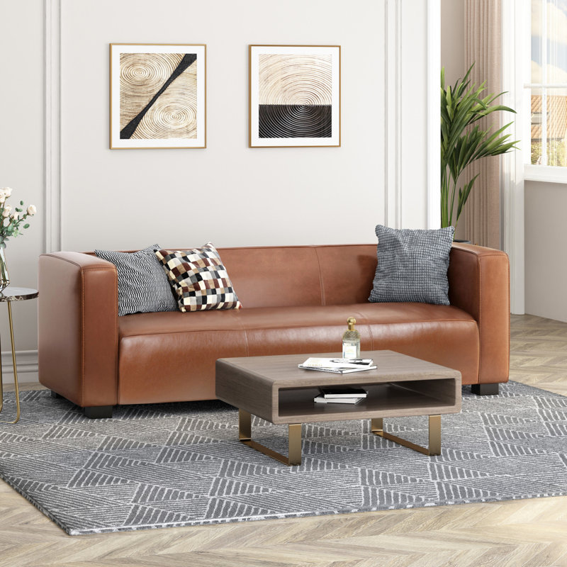 Ahvianna Faux Leather 3 Seater Sofa, Cognac Faux Leather