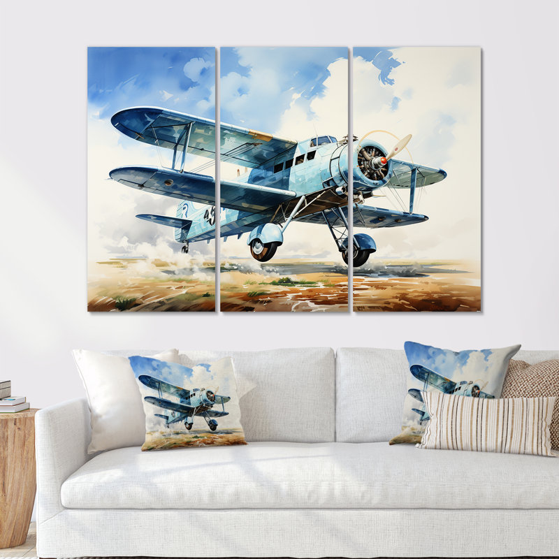 «Soaring Plane Through The Sky», ensemble d'art sur toile, H 28 po x l 36 po x P 1 po
