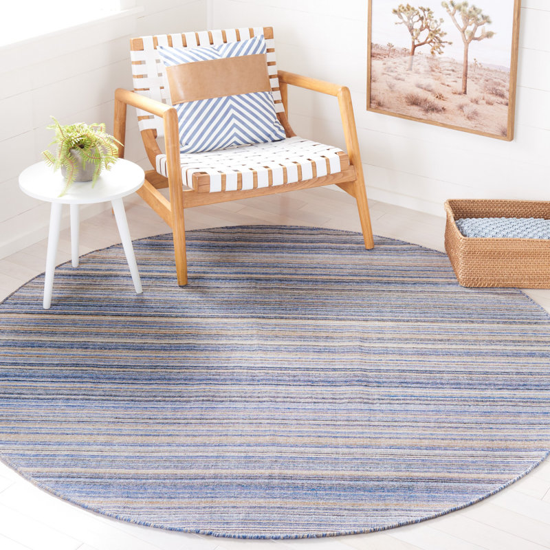 Tapis à rayures performance tissé à plat Abdirahmaan, Rond 6 pi