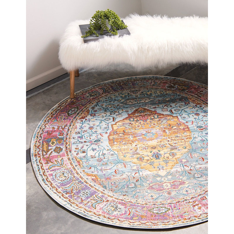 Tapis oriental bleu clair Mulvihill, Rond 8 pi 4 po