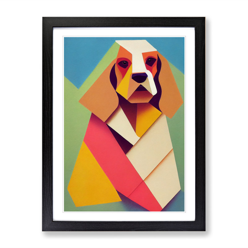 Cocker Spaniel Cubism - Single Picture Frame Print, 64cm H x 46cm W, Walnut Framed