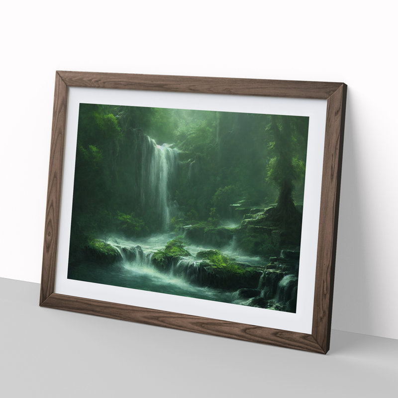 Traditional Waterfall - Single Picture Frame Print, 25cm H x 34cm W x 2cm D, Walnut Framed