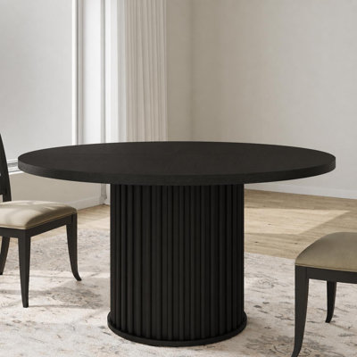47Inch Round Dining Table for 4-6 People, Black Dining Room Table with Sturdy Waveform Pedestal Base, Industrial Circle Kitchen Table for Dining Room,