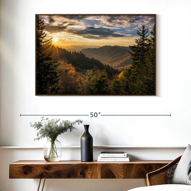 Lever de soleil dans les Smoky Mountains, Cadre flottant noyer, 40 po x 27 po