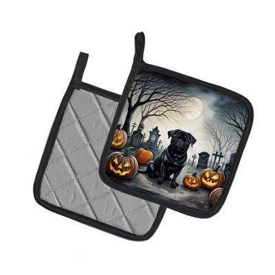 Paire de porte-casseroles d'Halloween noir carlin effrayant