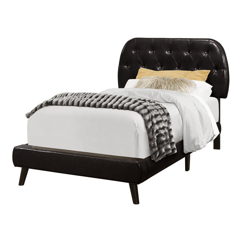 Upholstered Teen Twin Bed: Brown Leather Look With Wood Infrastructure Bed Fashionable Appearance And Legs