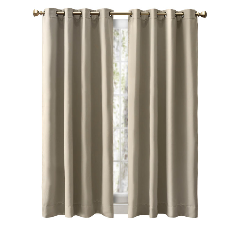 Ardelle Blackout Curtain Single Panel, Putty with Antiqued Bronze Grommets, 56" W x 96" L