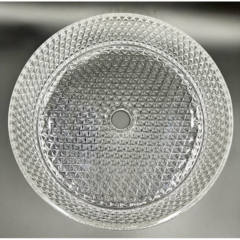 Meuble-lavabo mural moderne de luxe avec comptoir à surface solide de 60 po et vasque ronde en verre, Transparent