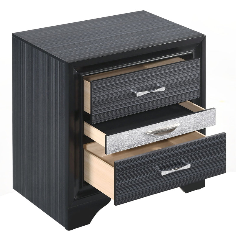 Table de chevet noire 3 pour chambre à coucher - Option de rangement polyvalente élégante et peu encombrante